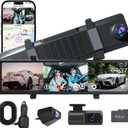 3 Channel Mirror Dash Cam,12" Front 4K+Inside 1080P+Rear 1080P Triple Rear View Mirror for Cars, 5.8GHz WiFi, Night Vision, G-Sensor, Reverse Assist, Includes 64GB Card