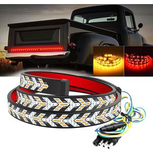 60 Inch LED Tailgate Light Bar Strip, Strobe Tail Light Strips LED Bar Brake Reverse Turn Signal LED Strips, Red & Amber Sequential Lighting, Waterproof Flexible Tailgate Lights for Trucks Pickup Van
