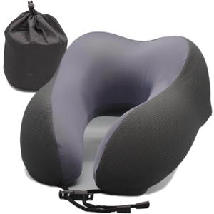 Neck Pillow for Traveling Neck Support with Cooling Ice Silk Cover, High-Density and Relatively Hard Support Machine Washable and Travel-Friendly U-Shaped Memory Foam Pillow for Airplane, Car(Blue)