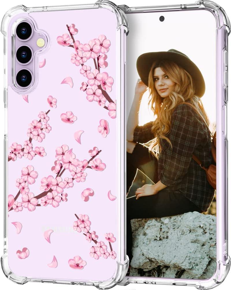 Hungo Compatible for Samsung Galaxy S23+ Plus Case, Thin Slim Cute Girly Skin Cases Protector with Airbag Bumper for Women Girls (Clear Cherry Blossom)