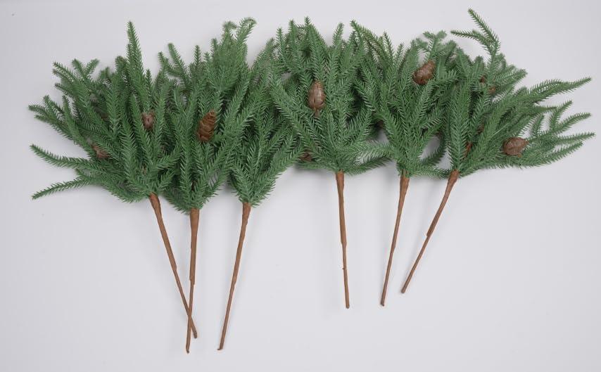 Christmas Norfolk Pine Branches with Pine-Cones, Artificial Norfolk Stems for Vase DIY Christmas Garland Decoration