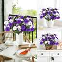Artificial Flowers for Outdoors, Faux Petunias Spring Summer Decoration, Fake Flowers Plants UV Resistant Look Real Silk Flowers for Outside Planter Front Door Porch Patio Yard (6, Purple-White)