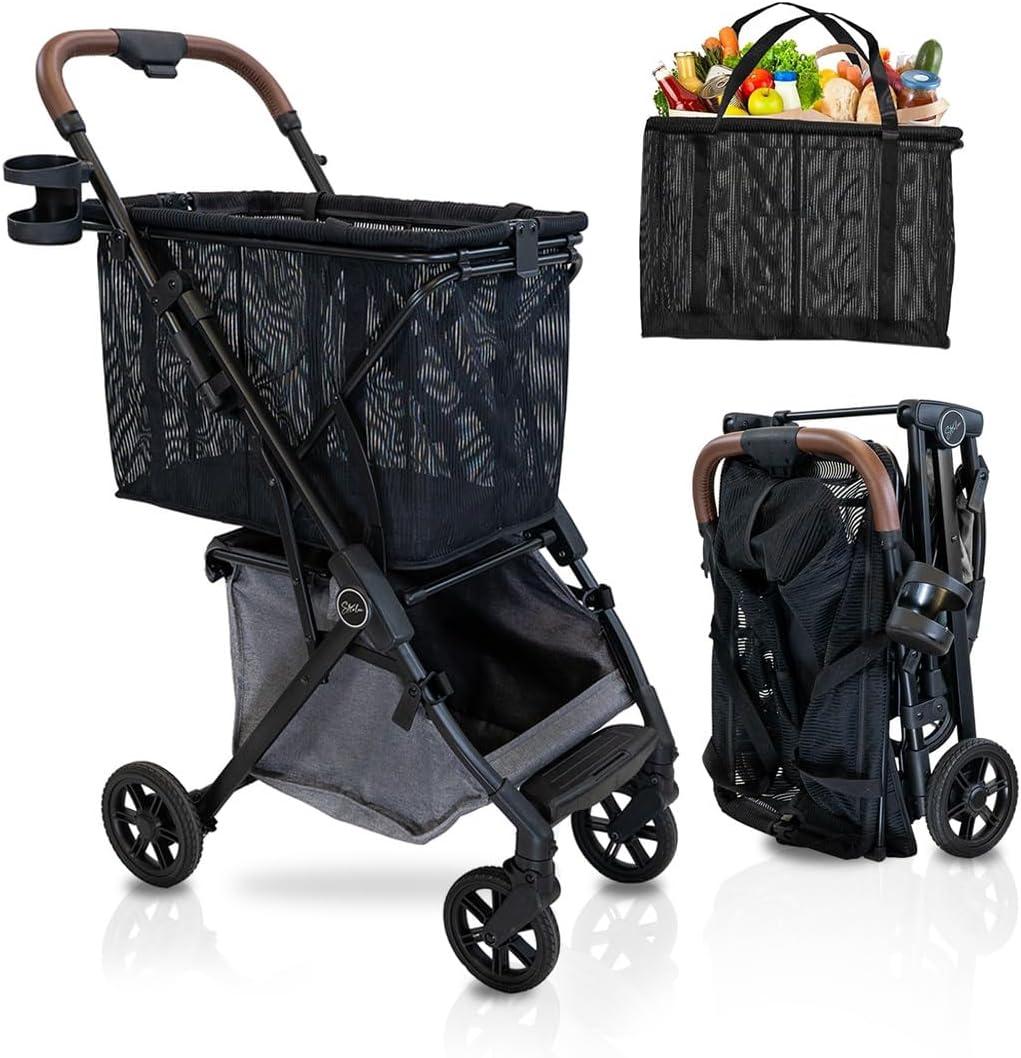Strolee Personal Luxury Folding Shopping Cart On Premium Wheels  Ultra Lightweight Aluminum Frame  Removable Shopping Bag with Carry Strap & Lower Grocery Storage 75Lbs Capacity (Shadow v2) Strolee Personal Luxury Folding Shopping Cart On Premium Wheels  Ultra Lightweight Aluminum Frame  Removable Shopping Bag with Carry Strap & Lower Grocery Storage 75Lbs Capacity (Shadow v2)