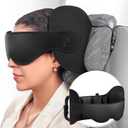 Travel Pillow, Airplane Neck Pillow for Long Flight, Oversized Head Strap with 3D Eye Mask for Sleep, 360Support Headrest, Stop Bobblehead, Ultimate Travel Essentials for Men Women Black