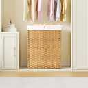 GREENSTELL Laundry Hamper with Lid, 90L Clothes Hamper with 2 Removable Liner Bags & 2 Mesh Laundry Bags, Handwoven Synthetic Rattan Laundry Basket for Clothes, Toys in Bathroom, Bedroom Natural