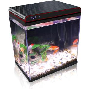 5 Gallon Glass Fish Tank Aquarium Starter Kit - Self-Cleaning, Ultra-Quiet Filter Pump, 3-Color LED Lights, Smart Temp Monitoring for Betta Fish, Shrimp, Kids Gift (Black)