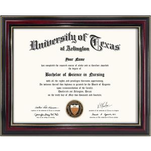 GraduationMall 8.5x11 Certificate Diploma Frame, Solid Wood & Tempered Glass, Glossy Cherry Finish with Gold Trim