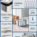 Cat Water Fountain Stainless Steel for Cats Indoor 2.5L 85oz by BPA-Free SUS304, 4pcs Effective 6-Layer Filter Cat Fountain for Drinking 20dB Ultra Quiet Metal Pet Water Fountain (Fountain+1 Filter)