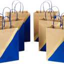 Hallmark 9" Medium Paper Gift Bags (Pack of 8 - Blue & Kraft) for Hanukkah, Birthdays, Weddings, Father's Day, Graduations, Baby Showers, Bridal Showers, Care Packages, May Day