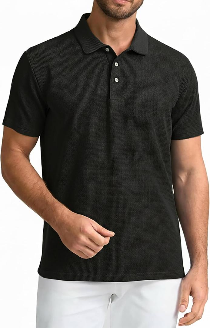 SAMERM Mens Knit Polo Shirts Short Sleeve Textured Casual Polo Shirt Fashion Stylish Lightweight Breathable T Shirt for Men (Gray, XL)