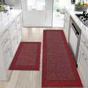 BEQHAUSE Kitchen Rugs and Mats Set of 2 Non-Slip Kitchen Mats for Floor, Absorbent and Stain Resistant Kitchen Runner, Machine Washable Rugs for Kitchen, Laundry & Sink, 24"x36"+24"x60", Red