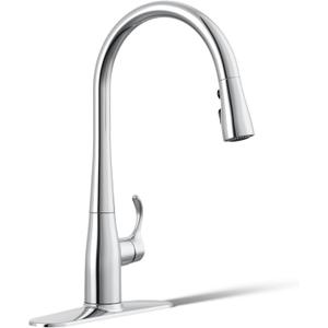 KOHLER 596-CP Simplice Kitchen Sink Faucets with Pull Down Sprayer, 3-Spray Design, Polished Chrome Kitchen Faucets, High Arch