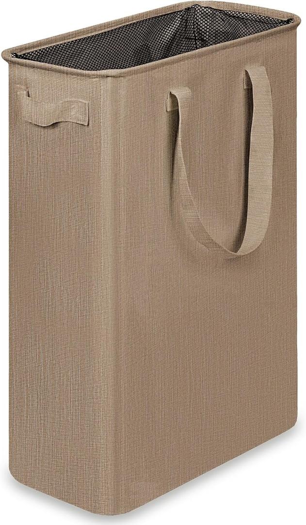 efluky Slim Laundry Basket, Narrow Laundry Hamper with Handles, Collapsible Dirty Clothes Hamper, Tall Laundry Bin for Laundry Room, Dorm and Bedroom, 12.7 Gallons(48L) Flax Brown