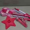 Kids Guitar and Microphone Set, Microphone with Stand and Color Light, Toy Guitar with Strap and Adjustable Volume, Toddler Musical Instrument for 5-9, Kids Karaoke Machine for Boy Girls (Pink)