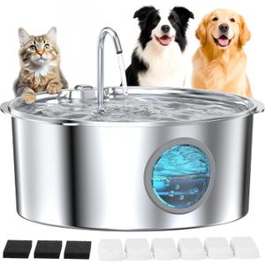 Pet Water Fountain for Large Dogs: Metal Dog Water Fountain - Silent Big Cat Fountains for Drinking - 3.2G/406oz/12L Water Fountain Dog Bowl Inside - GROOKPET Fountains with 6 Filters + 3 Sponges