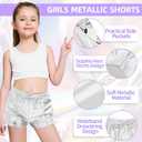 Girls Metallic Shorts Shiny Hot Pants for Dance Gymnastics Sparkly Shorts with Sunglasses (Small, Silver)