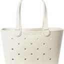Simple Modern Large Beach Bag | Waterproof Getaway Rubber Tote with Zipper Pocket for Travel, Pool, Boat, Groceries, Sports | Cream