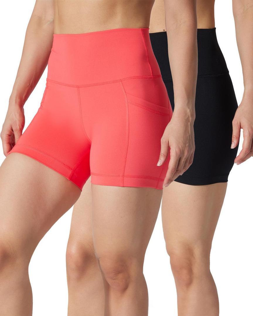 90 Degree By Reflex Womens High Waisted Biker Shorts Ribbed Workout Yoga Running Tummy Control Spandex Short (M)