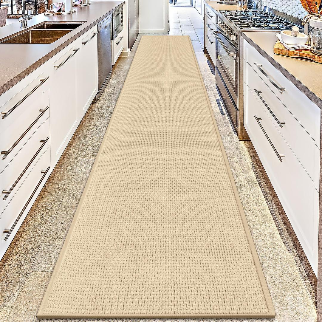 GOYLSER 16ft Jute Running Rugs for Hallway, Kitchen Rug Runner Non Slip Washable Hall Runner Rug, Beige Runner for Kitchen Floor Non Slip