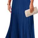 KIRUNDO Women's Summer Maxi Dresses Elegant V Neck Ruffle Flutter Sleeves Empire Waist Pleated Flowy Wedding Guest Dress (Dark Blue, Medium)