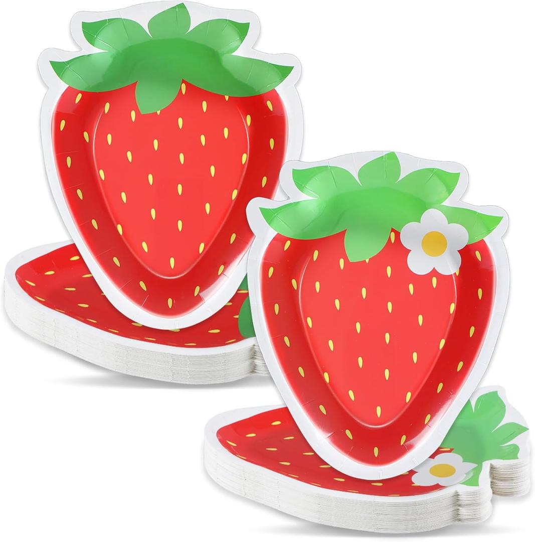 50 Count Strawberry Party Paper Plates Strawberry Theme Shortcake Dessert Cake Plates Strawberry Birthday Party Disposable Plates Strawberry Plates for Wedding First Birthday Baby Shower Party Favors