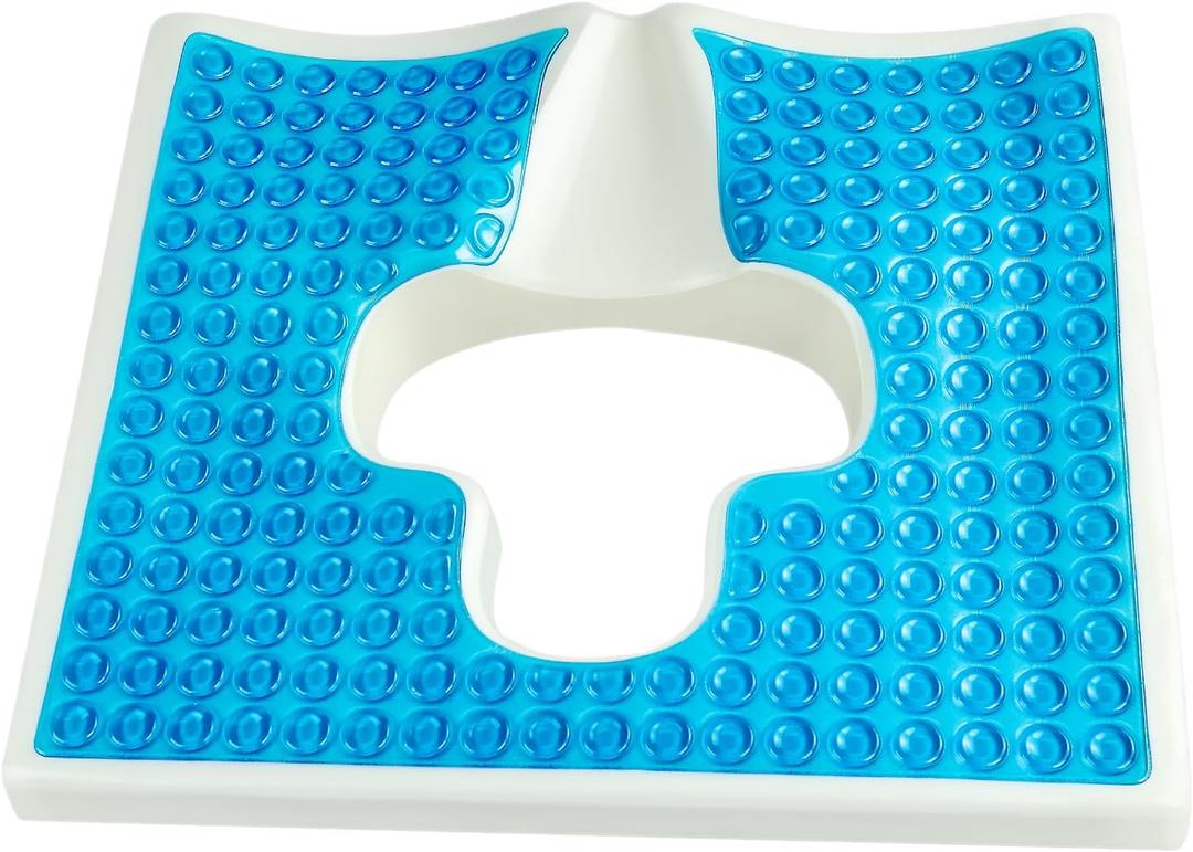 Anti Bed Sore Cushion Gel Memory Foam Seat Cushion Bed Sore Cushions for Butt T Shaped Opening Triangular Slope Design for Elderly, Bedridden, Disabled (Blue)