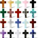 QINJIEJIE Cross Crystal Stones Bulks Pocket Crosses Natural Gemstone 1'' Worry Stones Charm 20PCS Palm Stone for Crafts Necklace Bracelet Jewelry Making Christian Easter Halloween Decor Gifts (Mulcolored)