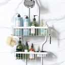 YASONIC Shower Caddy Hanging - Never Rust Shower Organizer - Aluminum over The shower head caddy with 10 Hooks for Razor/Sponge - Shower Rack with Soap Basket - White