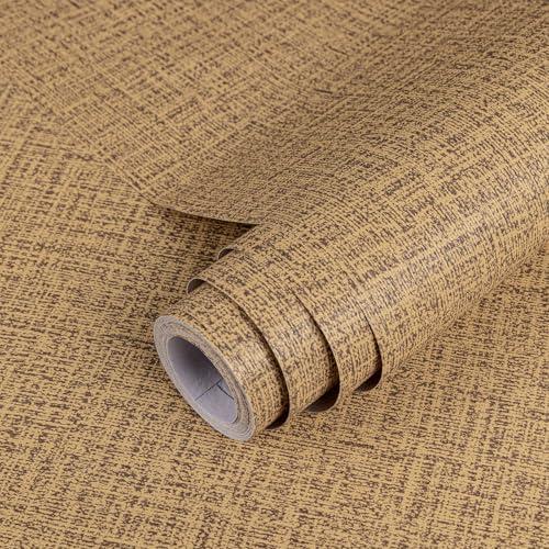 2 x TANONE Dark Coffee Linen Wallpaper (15.8 in X 118 in) Self-Adhesive- Grasscloth Contact Paper Peel and Stick Faux Imitation Cloth Vinyl Film - Wall Paper Solid Color Decorate Furniture Bedroom