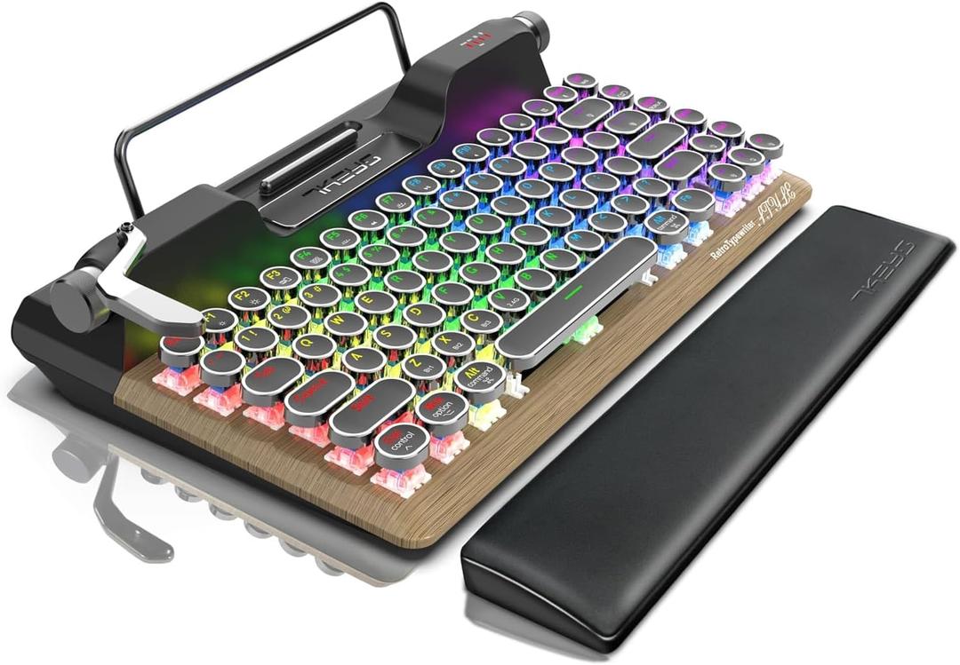 7KEYS Retro Typewriter Mechanical Gaming Keyboard, Vintage Style Computer Keyboard with Wireless Bluetooth5.0/Wired/2.4G, True RGB Backlight, Compatible with PC/Laptop/Tablet/Phone