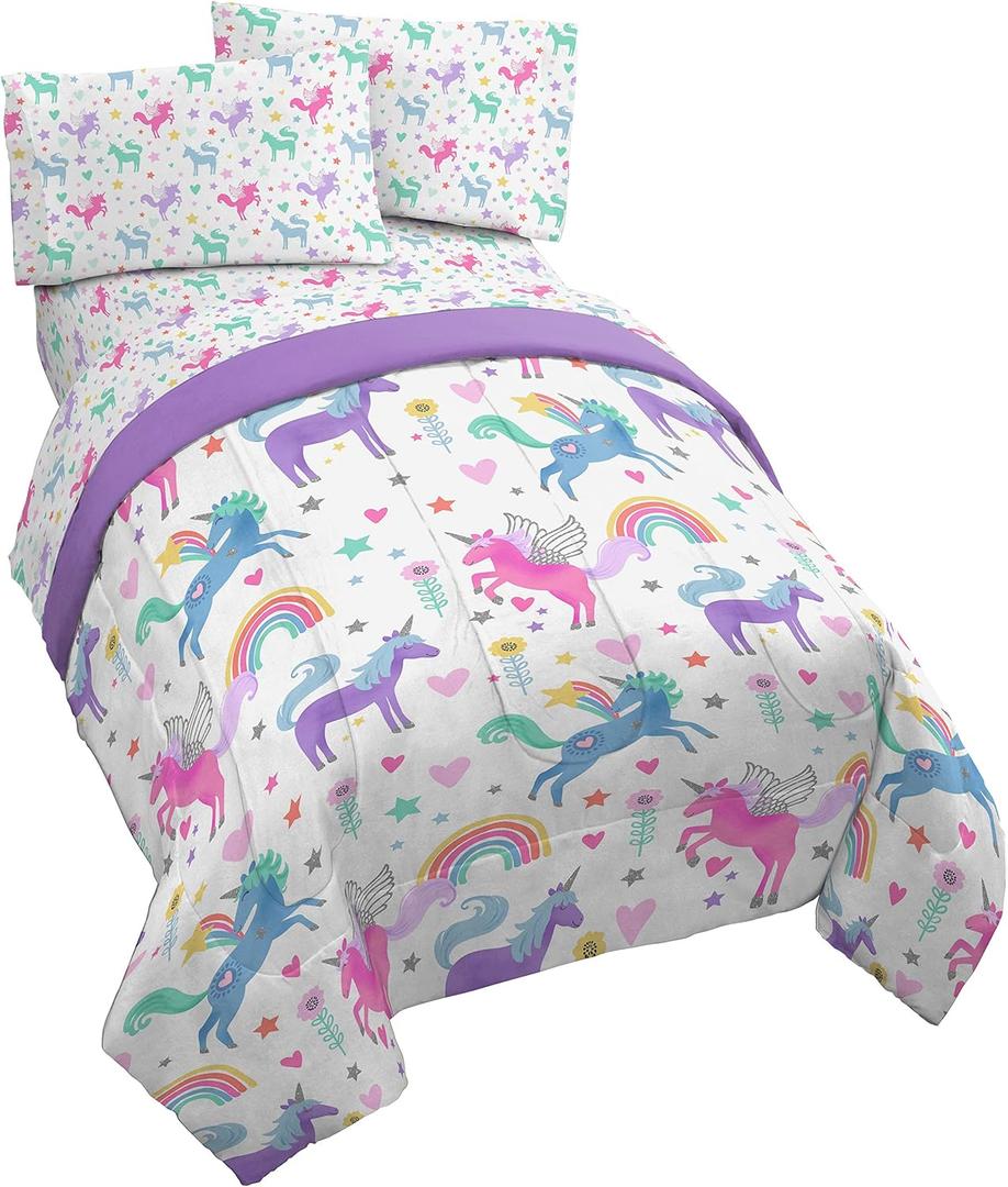 Jay Franco Unicorn Rainbow 4 Piece Twin Bed Set  Includes Comforter & Sheet Set  Super Soft Fade Resistant Microfiber