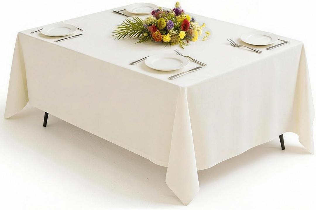 Goodluck 1 Pack Ivory Tablecloth 60 x 84 Inch, Rectangular Polyester Table Cloth, 6-8 Ft Tables  Reusable, Machine Washable Cover for Wedding, Birthday, Party Banquet and Event Decoration