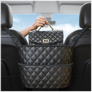Car Purse Holder Between Seats - Large Capacity Leather Car Net Pocket Handbag Holder - Universal Car Storage Pocket for Phone,Key,Purse,Bottle,Umbrella purse holder for car