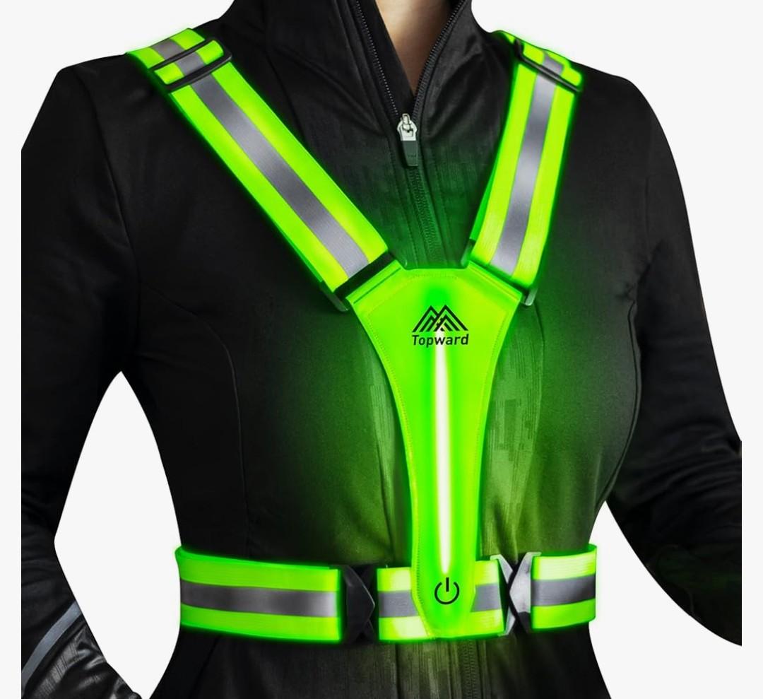 LED Reflective Vest Safety Gear, Light Up Vest for Night Walking Cycling, High Visibility Running Vest with Reflective Strips