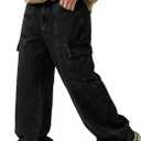 EMMIOL 203 Cargo Baggy Jeans for Men, Pants Wide Leg, Relaxed Loose Fit Denim Y2K Straight Leg Streetwear Vintage (Small, Black)