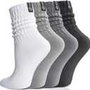 Scrunch Cotton Socks, Slouch Calf Thin Breathable Soft Socks for Women and Men, 4 Pairs (Large, Gray Mixed)