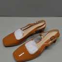 Coutgo Womens Slingback Chunky Low Heels Closed Square Toe Pumps Wedding Party Dress Shoes (7.5, Brown Patent)