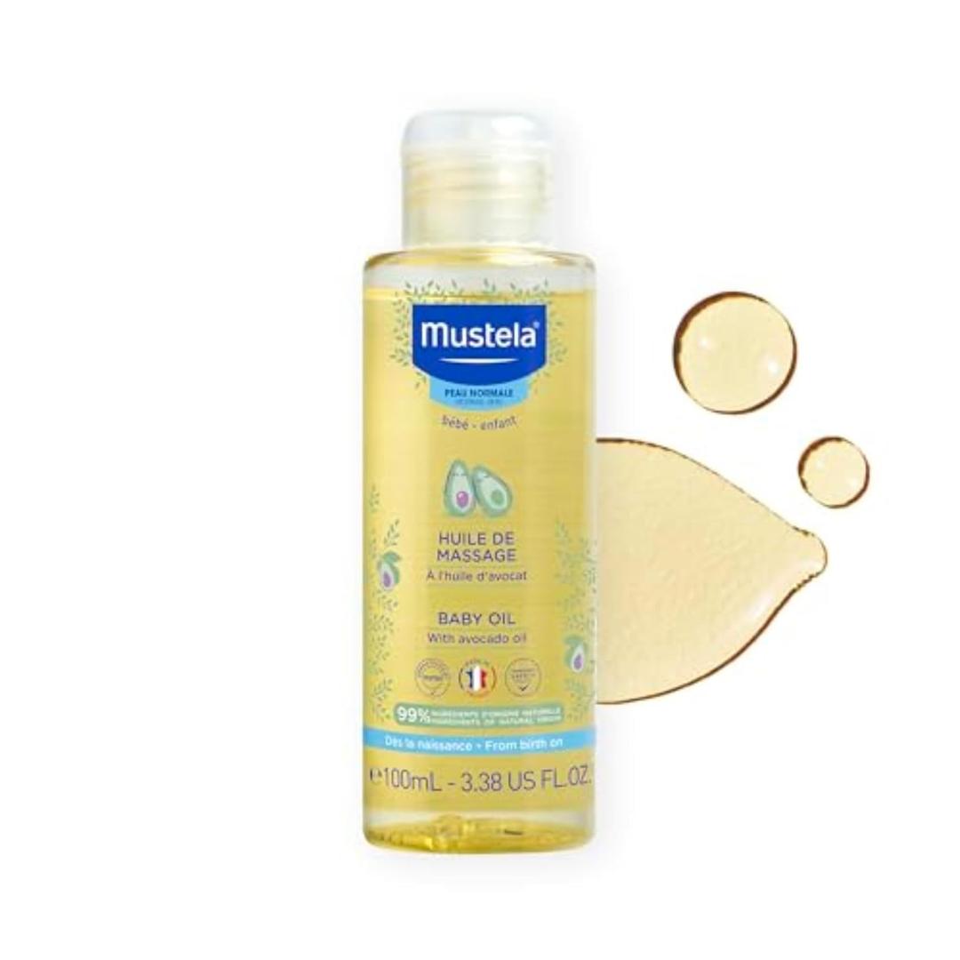 Mustela Baby Oil - Moisturizing Oil for Massage - with Natural Avocado, Pomegranate & Sunflower Oil - From birth on - 3.38 fl. Oz