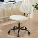 Sweetcrispy Small Office Computer Desk Chair with Wheels and Lumbar Support, Comfy Cute Armlees PU Leather Vanity Rolling Swuvel Task Chair No Arm for Adult, Student (Beige White)