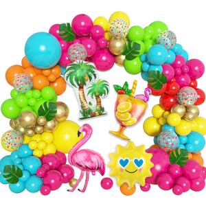 168Pcs Tropical Balloons Arch Garland Kit, Luau Flamingo Summer Beach Party Decorations Hot Pink Green Orange Blue Balloons Palm Leaves for Hawaiian Aloha Pool Baby Shower Wedding Birthday Supplies