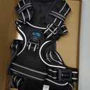 PHOEPET Reflective Dog Harness Large Breed Adjustable No Pull Vest with with Handle 2 Metal Rings 3 Buckles [Easy to Put on & Take Off](L, Black)