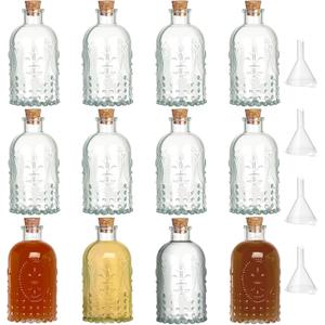 12 Pack 6oz Glass Bottles with Cork Stoppers, 200ml Clear Glass Liquor Bottles for Vanilla Extract, Infusions, Homemade Spirits, Wedding Favors & DIY Crafts (Clear Single Pattern)