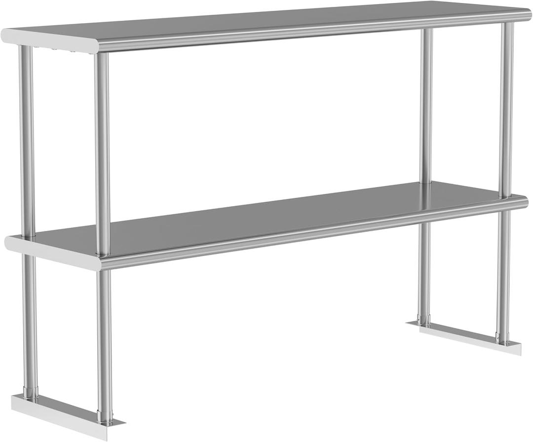 Double Overshelf Double Tier Stainless Steel Shelf 12 x 48 Inches, Adjustable Height Commercial 2 Tier Shelf 360lb Load Capacity for Prep & Work Table in Restaurant, Home and Kitchen