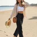 SEMARO Womens Casual High Waisted Linen Pants Wide Leg Lounge Palazzo Trousers Beach Outfits with Pockets (Black, L)