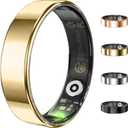 Fitness Tracker, Ultra-thin Smart Ring for Women Men,Health Activity Trackers,Fitness Ring with Sleep Tracker,Heart Rate Monitor,Step Counter,Calorie Pedometer,No Subscription,for iOS Android(Gold, Size 11)