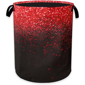 Red Sequin Laundry Basket,Glitter Clothes Hamper,Oxford Cloth Collapsible Nursery Hamper Storage Organization for Bedroom,Bathroom,Office,College Dorms,16x20 Inch