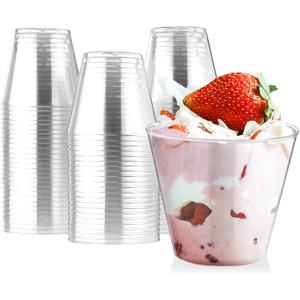 Eupako 5 oz Clear Plastic Dessert Cups 100 Pack Small Clear Plastic Tumbler Cups Great for Desserts, Appetizers, Puddings, Mousse (EXP 12/30/56)
