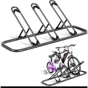 Tuohours Bike Rack, Floor Bike Rack for Garage, Indoor/Outdoor Bike Storage Stand Bicycle Parking Rack, for Mountain Bike, Road Bike and Kids Bike (Black, 3 Bike)