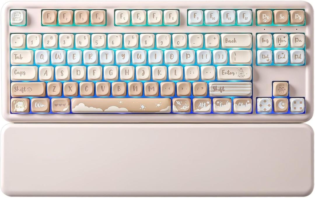 YUNZII B87 Wireless Mechanical Keyboard,QMK/VIA Programmable,TKL Layout 87 Keys,BT/2.4G/USB-C,Hot Swap Gasket Mount RGB Backlit Gaming with Wrist Rest for Win/Mac (Butter, Cocoa Cream V2)