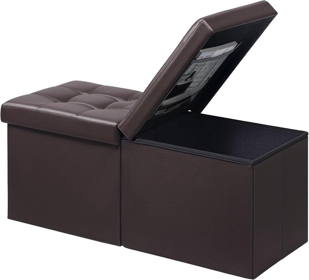 AmasSmile Footrest Ottoman Bench with Storage,34Inch Brown Leather Footstool, Coffee Table, Padded Seat, Storage Chest,Blanket Store with Flipping Lid for Livingroom and Bedroom, 34"D x 13"W x 13"H